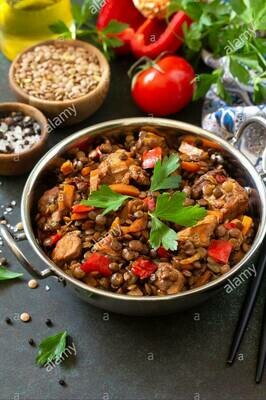 Green Lentil and Hallumi Stir- fry
