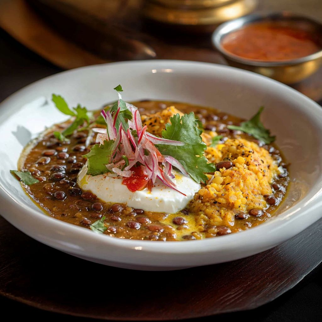 black lentils with honey and yoghurt