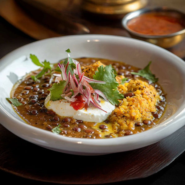 black lentils with honey and yoghurt