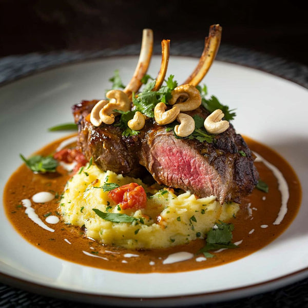 roast rump of welsh lamb. served with masala mashed potato.