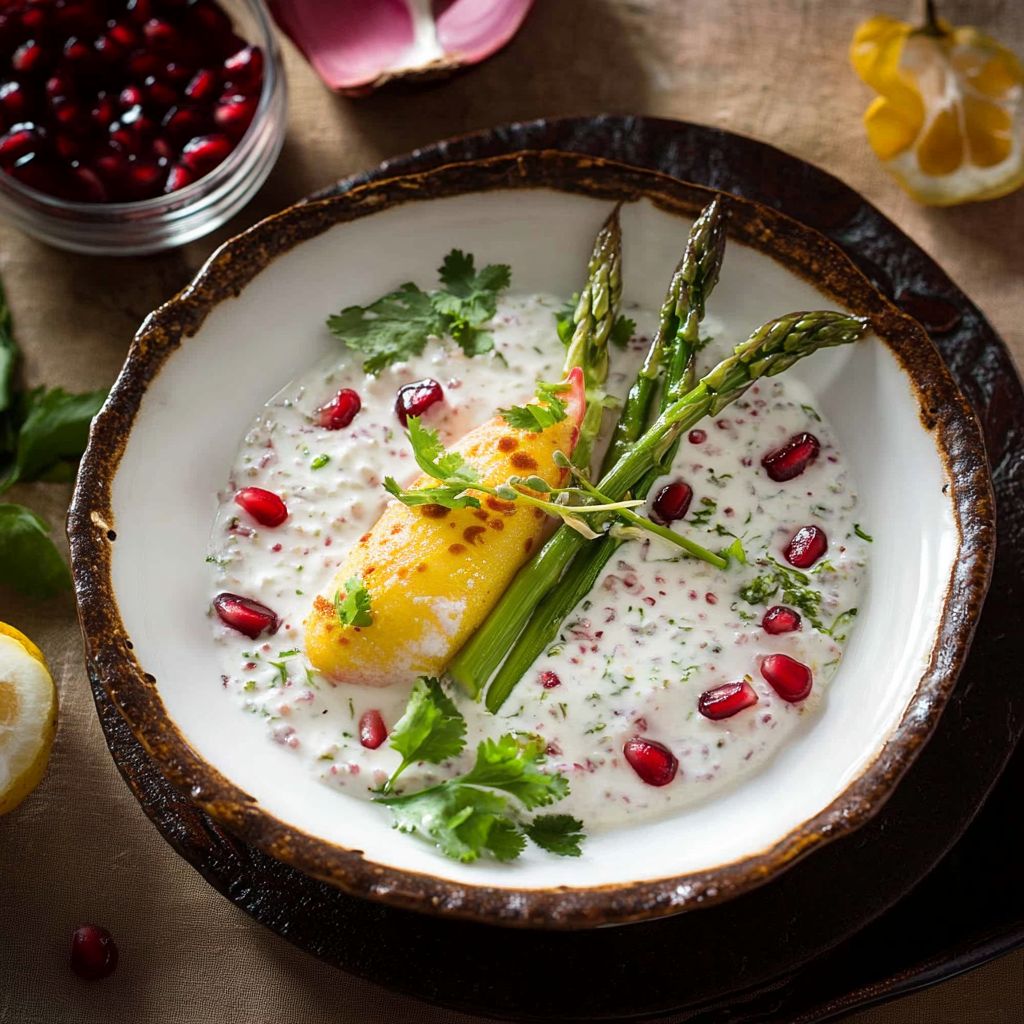 pomegranate and asparagus raita
