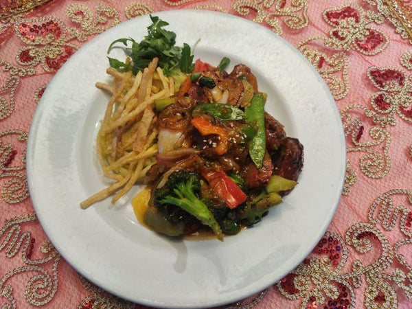 mumbay duck stir-fry. served with masala mashed potato.