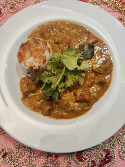 Madhur Jaffrey approved home style lamb curry with a kashmiri twist. served with steamed basmati rice.