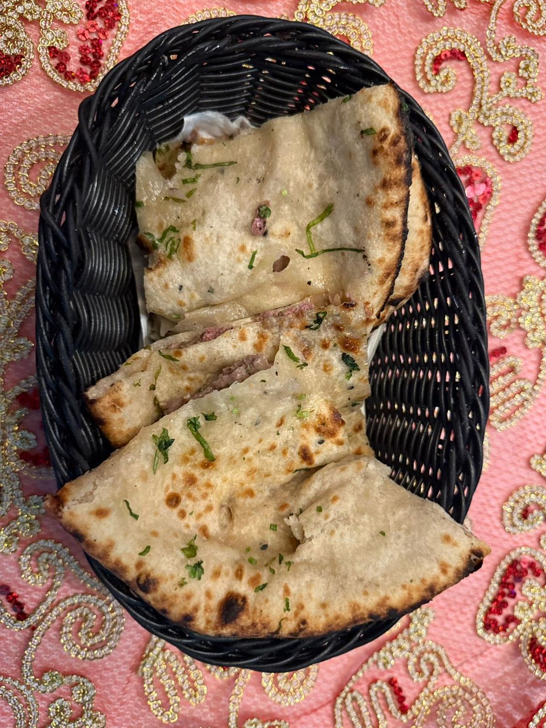 minced lamb filled naan