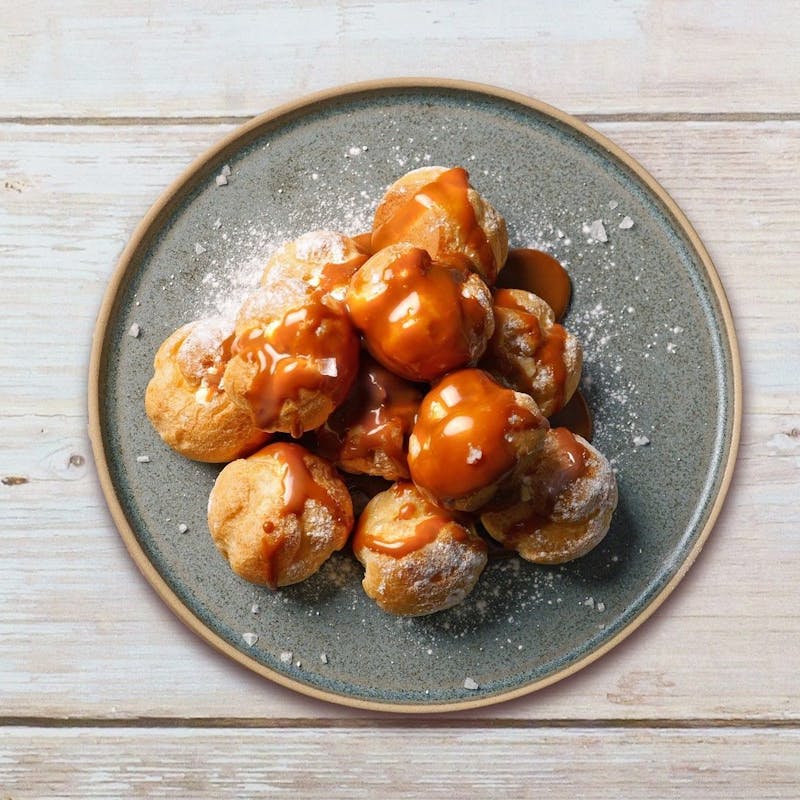 Salted caramel profiteroles - to share from Wildwood Salisbury