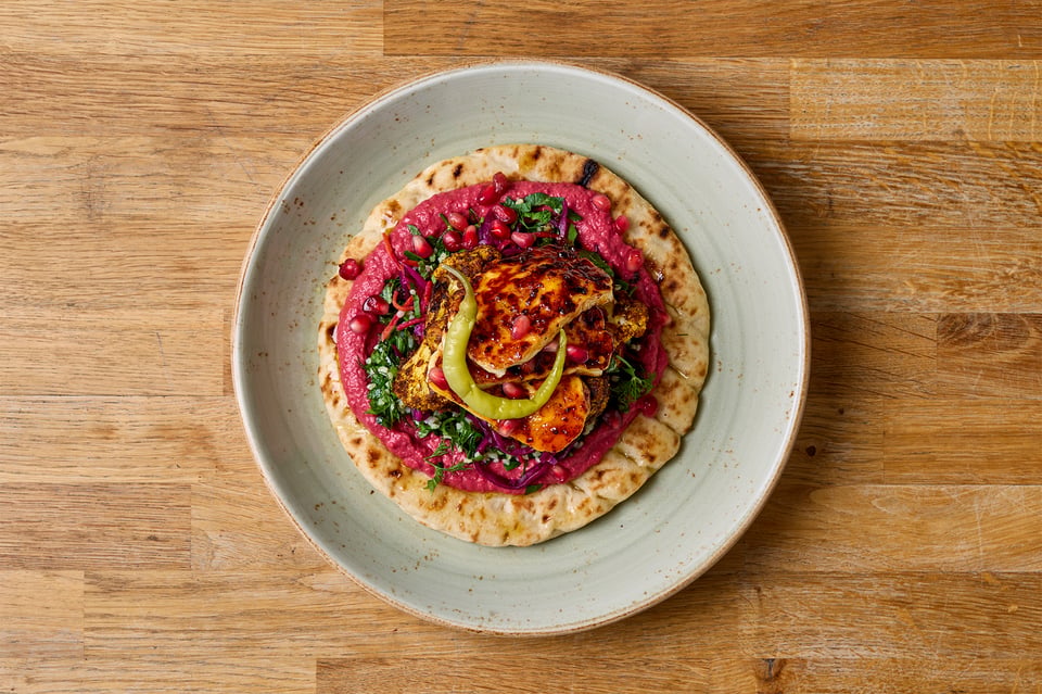 Cauliflower & Hot Honey Halloumi Shawarma Flatbread from Boston Tea Party Salisbury
